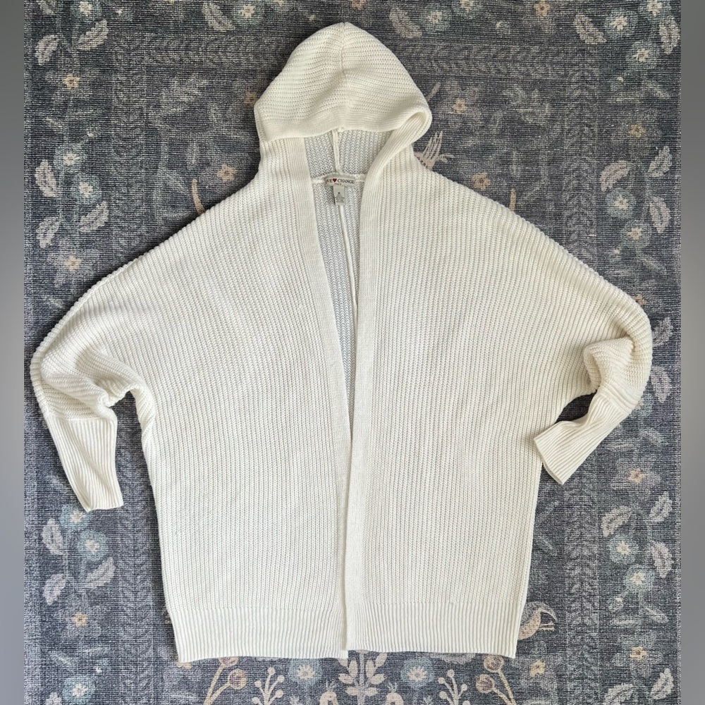 Love Change Italy Oversized Hooded Open Front Cream Knit Cardigan